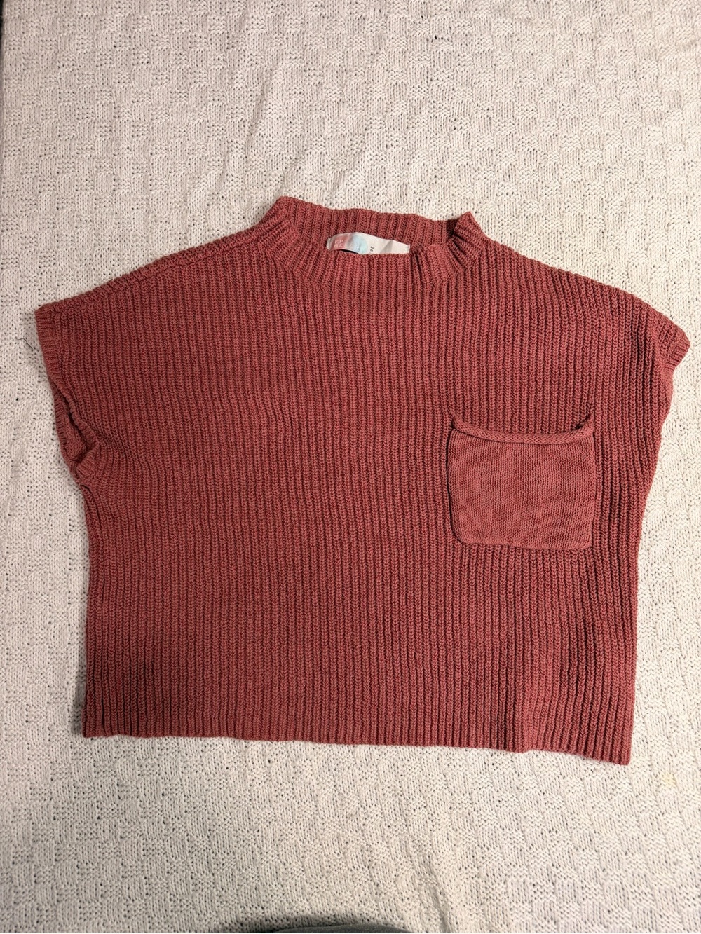 Boxy Short-Sleeve Knit Top with Pocket - Rust